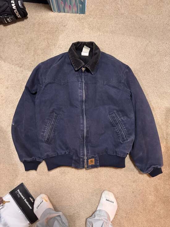 Vintage Carhartt J14 MDT Midnight Navy Sandstone Santa Fe Jacket Large - Picture 2 of 8